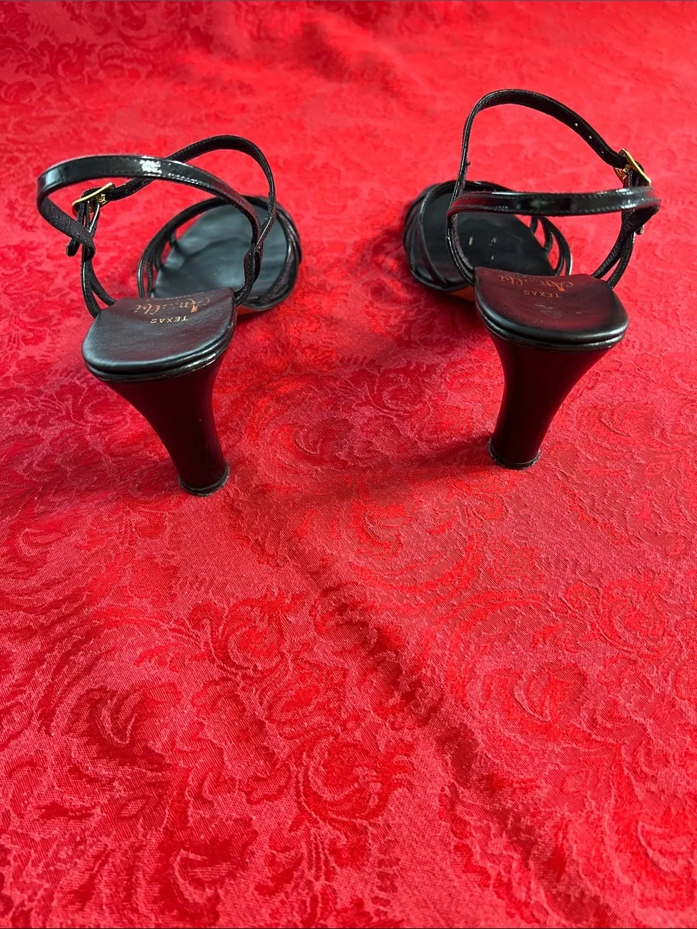 Amalfi by Rangoni Black Leather Strappy Heels Women 9N Italy Sandals